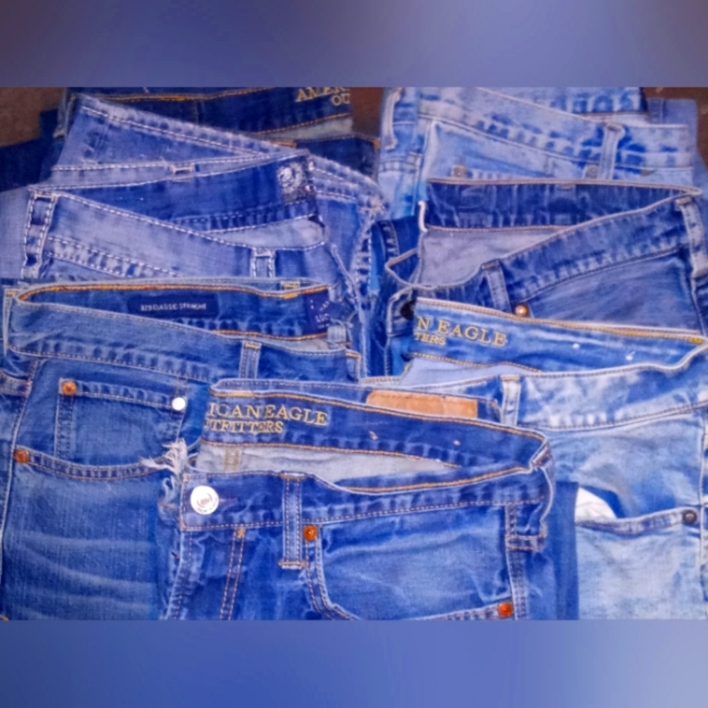 Lot 7 American Eagle Lucky Brand Silver Zac blue jeans sz 36x30 and 36x32 bundle